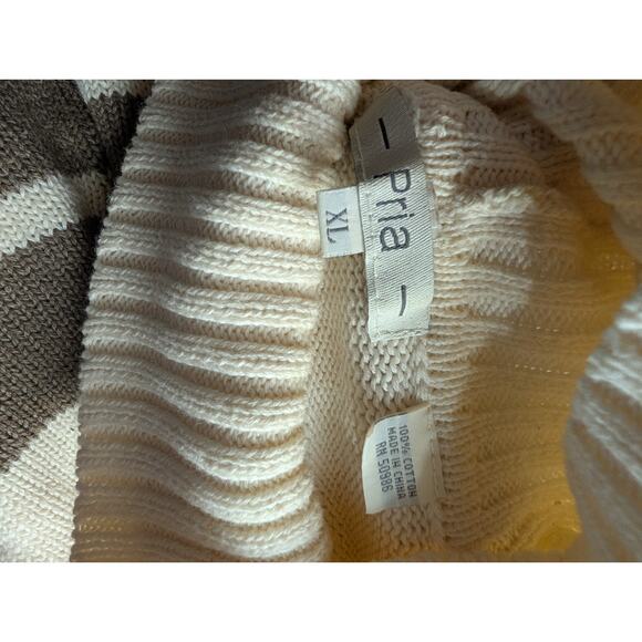 Pria Women's Knit Turtleneck Sweater XL Striped Cream Mocha Neutral Classic - Picture 5 of 5